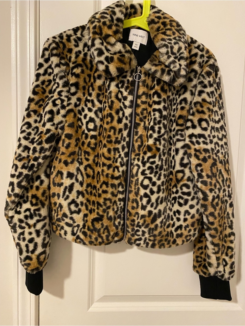 Nine West Leopard-Print Faux Fur Teddy Jacket - Tan/Black/White